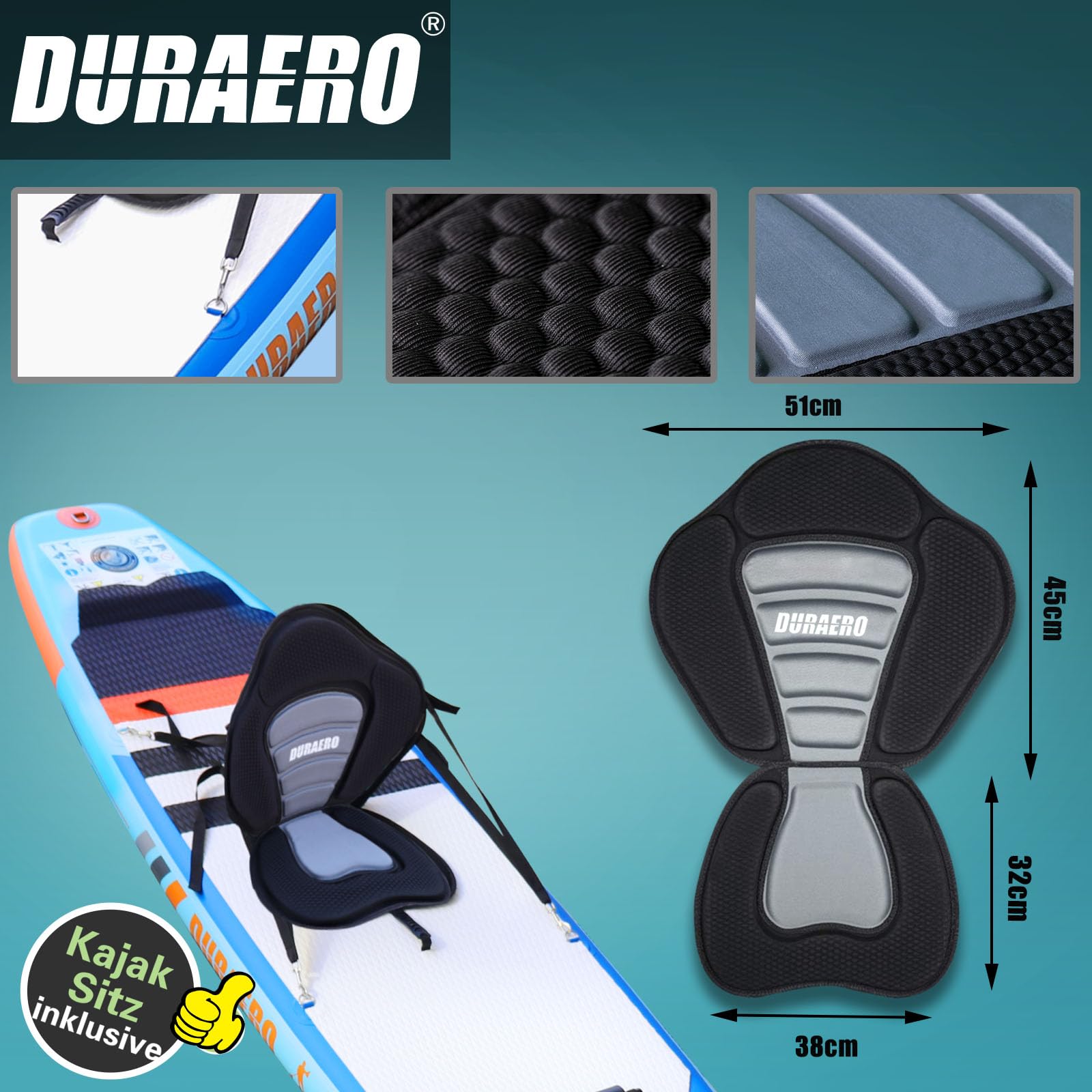 Stand up Paddle Gonflable Planches gonflables, 330 x 76 x 15 cm, siège Kayak, Support GO-Pro, Pad intégré, 3 Ailes, Double pagaie réglable, Accessoires complets, jusqu'à 150 kg, Bleu