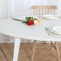 Vista 7 de LUSHVIDA Mantel redondo impermeable de vinilo elástico, ajustable, con bordes elásticos, mantel de plástico