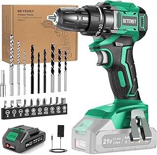 Perceuse Visseuse Sans Fil Brushless, BETENST Visseuse Devisseuse Sans Fil 21V avec Batteries 2.0Ah, 45N.m Max, 20+1 Réglages de Couple, 20 Accessoires, 2 Vitesses pour Bricolage, Vert