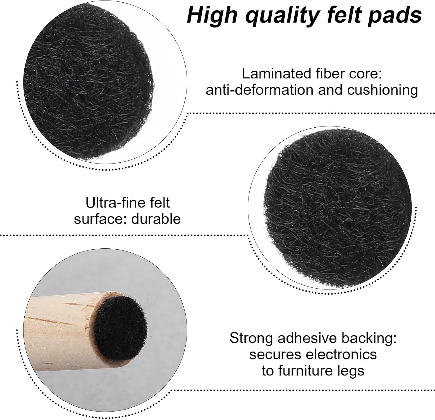 Nogeqi 320PCS Small Felt Pads, 3/8" Round Felt Dots with Adhesive Backing, Small Furniture Pads Self Adhesive Cushion Dots for Cabinet Door Bumpers Coasters Desks Drawers (Black)