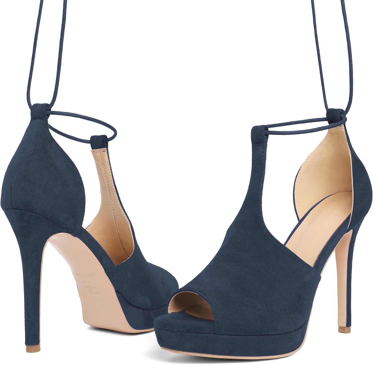 Joseywade Women's Suede Platform Heels Peep Toe Lace Up Stiletto Heels Dress Sandals with Heels