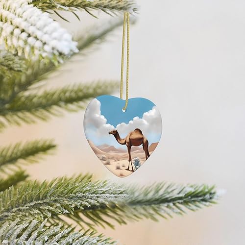 Miniatura 8 de Walking Camel Ceramic Heart Pendant with Hole and Gold Rope for Christmas New Year Home Hanging Decoration