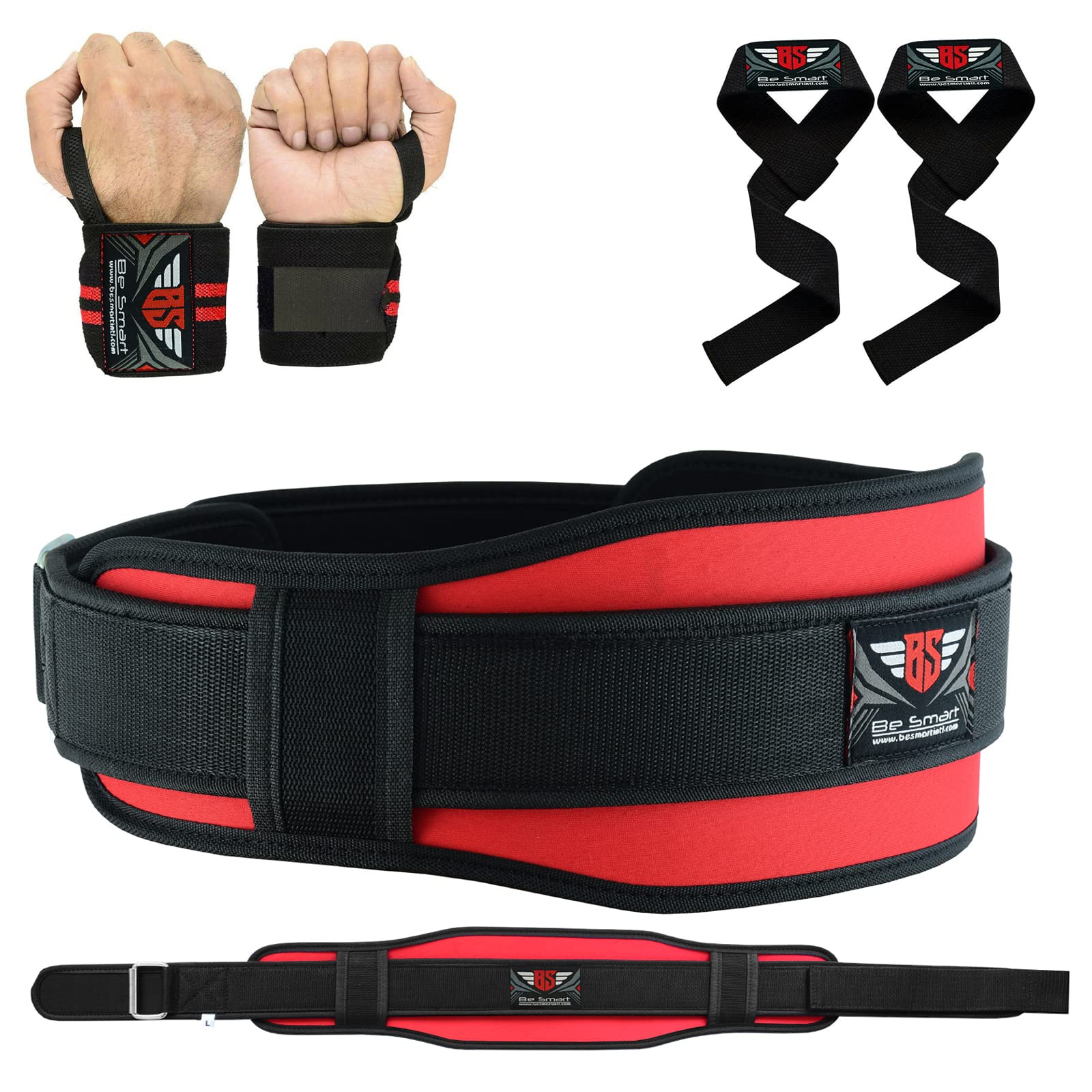 Weight Lifting Belt Strap Neoprene Gym Fitness Wrist Support Double Brace Wraps (Red, Small)