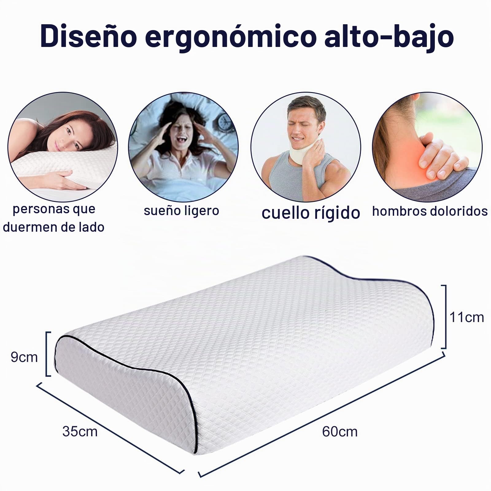 Fityou Almohada Viscoelástica, Cervical, Almohada Ergonómica con Memoria para Dormir profundamente, Dos Opciones de Altura, Funda de Almohada Lavable, 60 x 35 cm