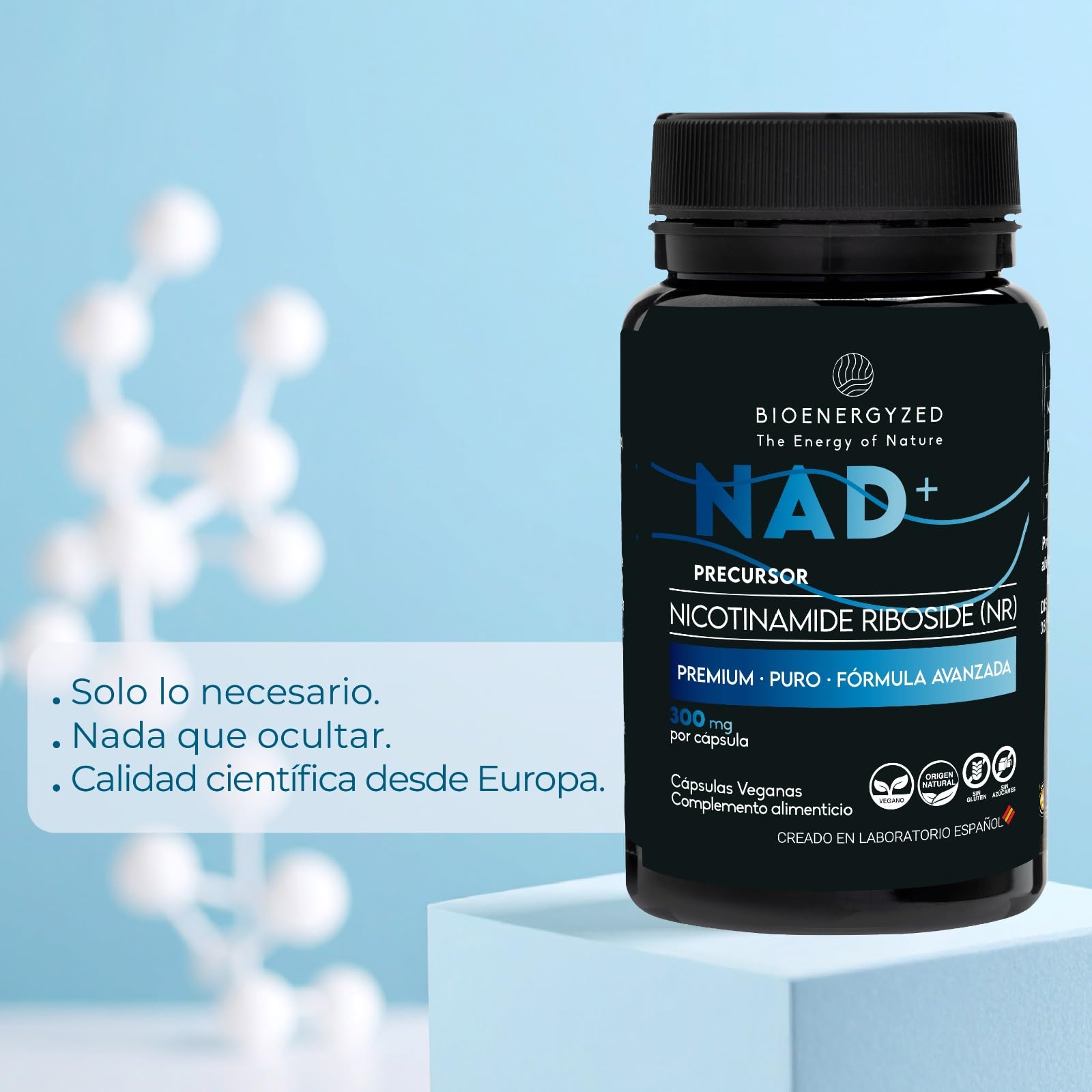 100% NAD PURO Alta Absorción, 300mg - Laboratorio Español - Salud celular, Antiedad y Energía - Pack Ahorro XL / 3 Meses - NAD+ Nicotinamide Riboside - Puro y Potente Sin Añadidos, Grado Farmacéutico