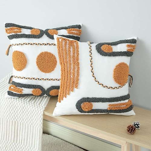 Miniatura 7 de VOGOL Funda de almohada con patrón geométrico, fundas de almohada bohemias con bordado 3D para cama, funda de cojín cuadrada decorativa para el