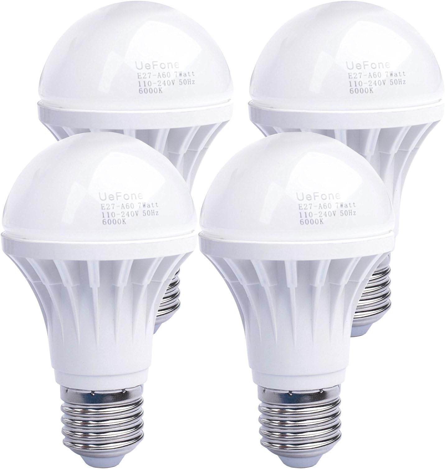 ueFone 4 Pack-7W A19 E26 LED Bulbs 60 Watt Equivalent Daylight White (6000k) LED Light Bulb