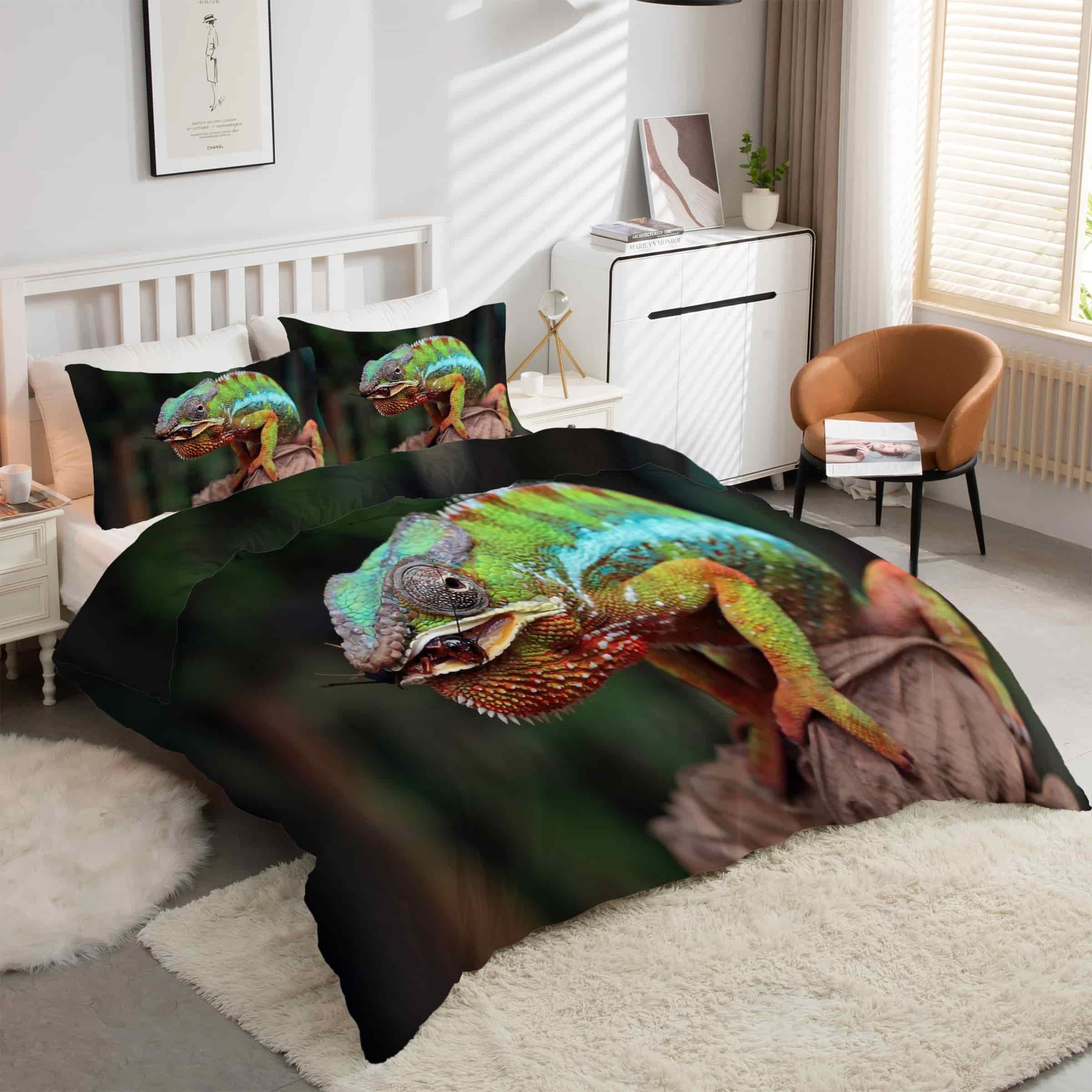 Housse de couette 200x200 lézard fini la couette qui glisse avec le zip