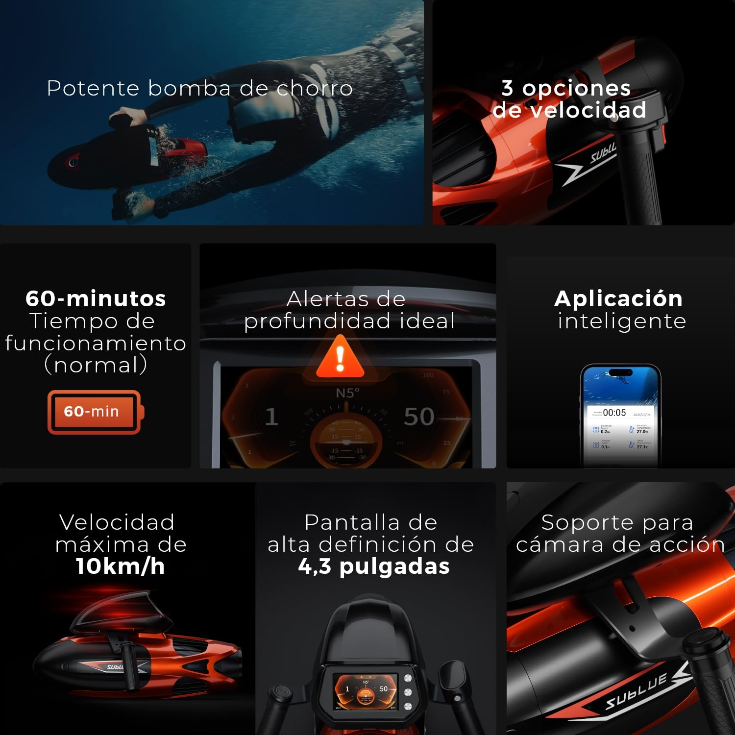Sublue Vapor Pump-Jet - Patinete subacuático de 3 velocidades de 60 Minutos, 10 km/h, 21 kgf para Buceo Libre, Buceo, esnórquel, Juguetes recreativos para Yates y Barcos (Rojo Vapor + Batería)