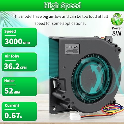 Miniatura 2 de Ventilador centrífugo de ventilador centrífugo de computadora de doble bola de 4 pines de 4.724 in x 1.260 in, 12 V, PWM, gran flujo de aire para
