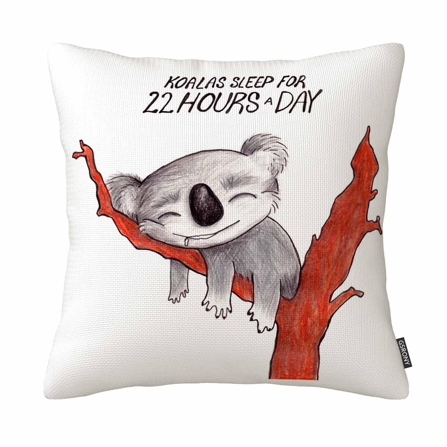 Gsrony Peach Koala Throw Pillow Covers Cartoon Sleeping Koala Cute Cushion Pillow Case Home Decor Pillowcase 18X18 Inches