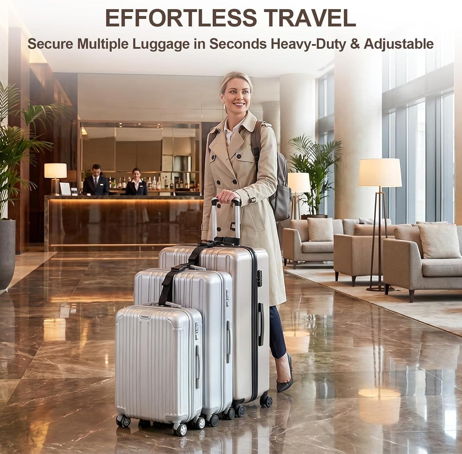 4 Pcs Multi Use Strong Adjustable Luggage Connector Straps for Suitcases, Add a Bag Luggage Strap, Suitcase Straps to Hold Two Suitcases Together