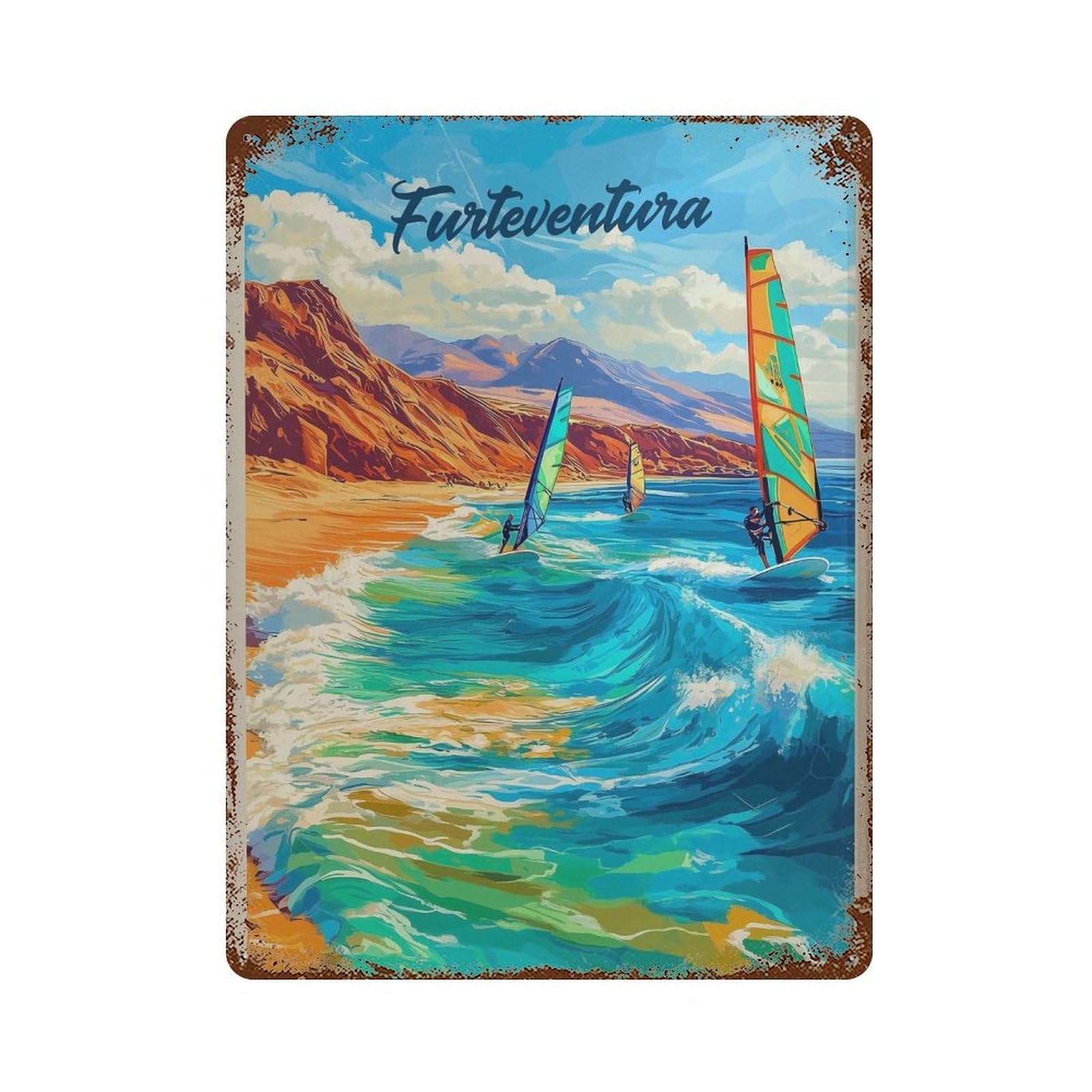 xiaoxiaoshen Fuerteventura Travel Windsurfing Canary Islands Decor Wall Decor Art Metal Tin Poster Modern Home Decor Art Home Bar Shop Decorations Vintage Sign 40x30cm