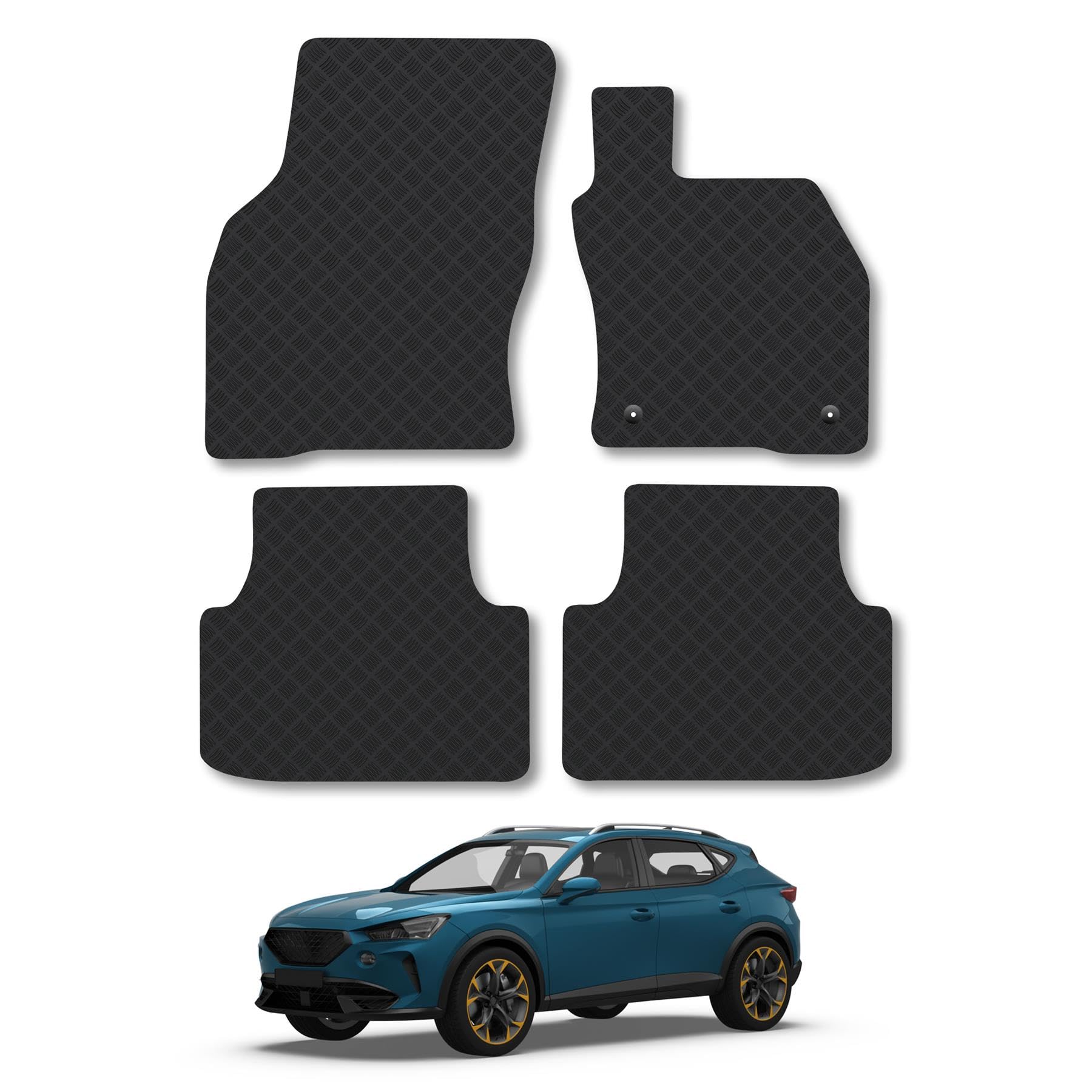 Cupra Formentor (2020+) Rubber Car Mats Accessories Tailored Fit Compatible Accessory Waterproof Protection Non-Slip Floor Mats Full Coverage Durable Front Rear Set Coverage with Clips