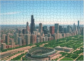 Wooden Puzzles Chicago Skyline Soldier Field Stadium Jigsaw Puzzles for Adults 500 Piece Challenging Puzzle Educational Toys Decompression Game 500 Piece