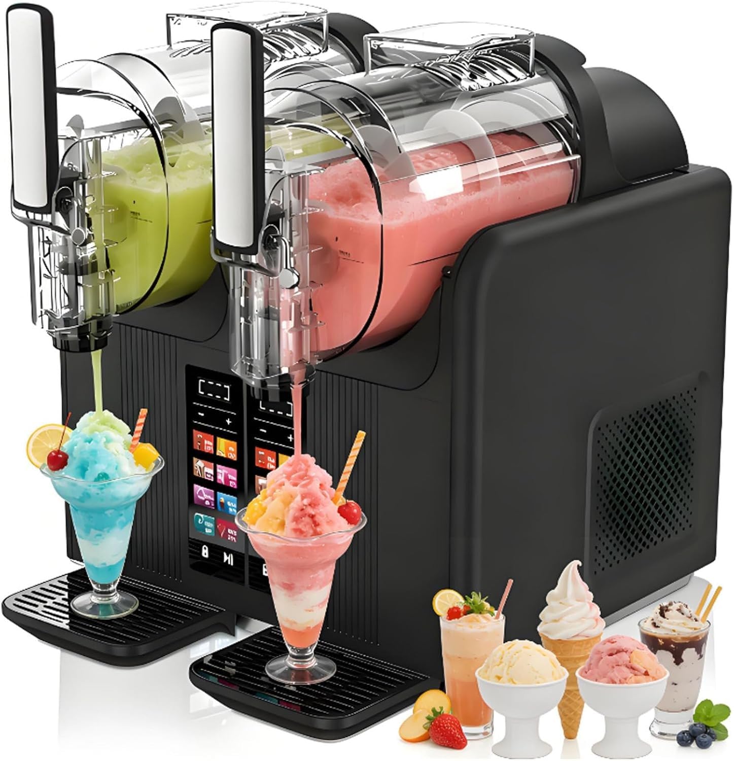 Wytwornica Do Slushy Bez Lodu, 430 W, 2 X 2 L/0,53 Galona, ​​Komercyjna, 7-Stopniowa Maszyna Do Schłodzonych Napojów I Granity Z Automatycznym Czyszczeniem I Blokadą Rodzicielską(Black)