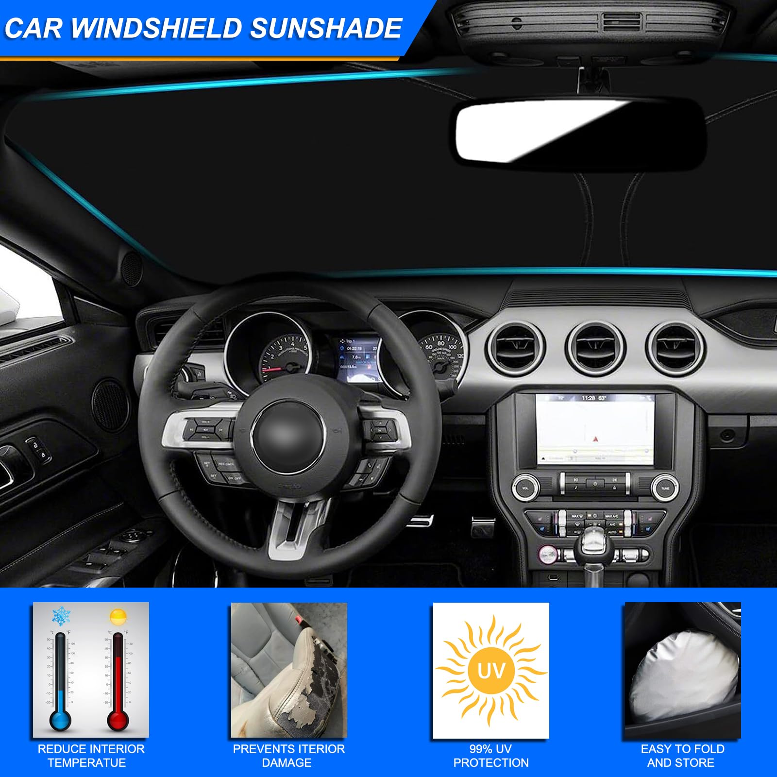 Parasole Parabrezza Specifico Per Audi A3 (2014-2020) - Telo Riflettente 210T, Protezione UV, Pieghevole