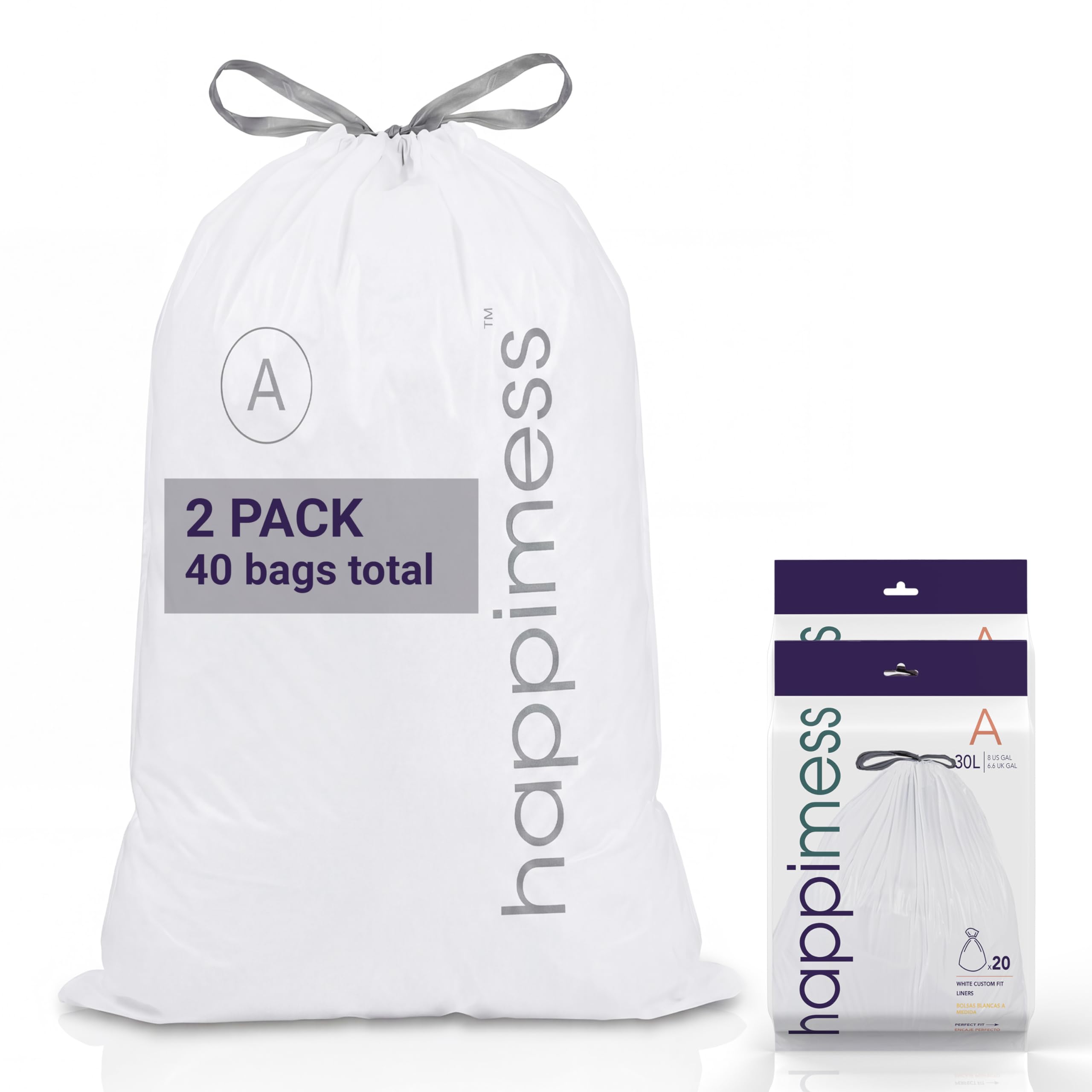 happimess White / 40 Count (Pack of 1) / 8.0 gallons Trash Bags