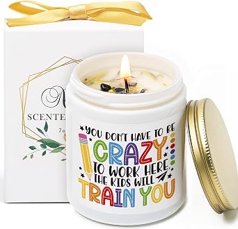 Teacher Appreciation Gift Candle, Funny Teachers Candle, You Dont Have to Be Crazy to Work Here The Kids Will Train You, 7oz Lavender Candles for Teachers Retirement Birthday