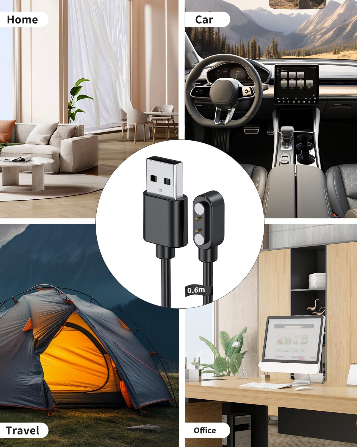 Caricabatterie per smartwatch Yoever IDW19 da 60 cm, 2 pin, USB, portatile, magnetico, cavo di ricarica per smart watch Yoever IDW19, confezione da 2