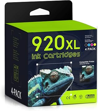 920XL High Yield Ink Cartridge 4-Pack 1Black/1Cyan/1Magenta/1Yellow Compatible for 920 920XL Ink Cartridges Replacement for OfficeJet 6000 6500 6500A 7000 7500 7500A Printers