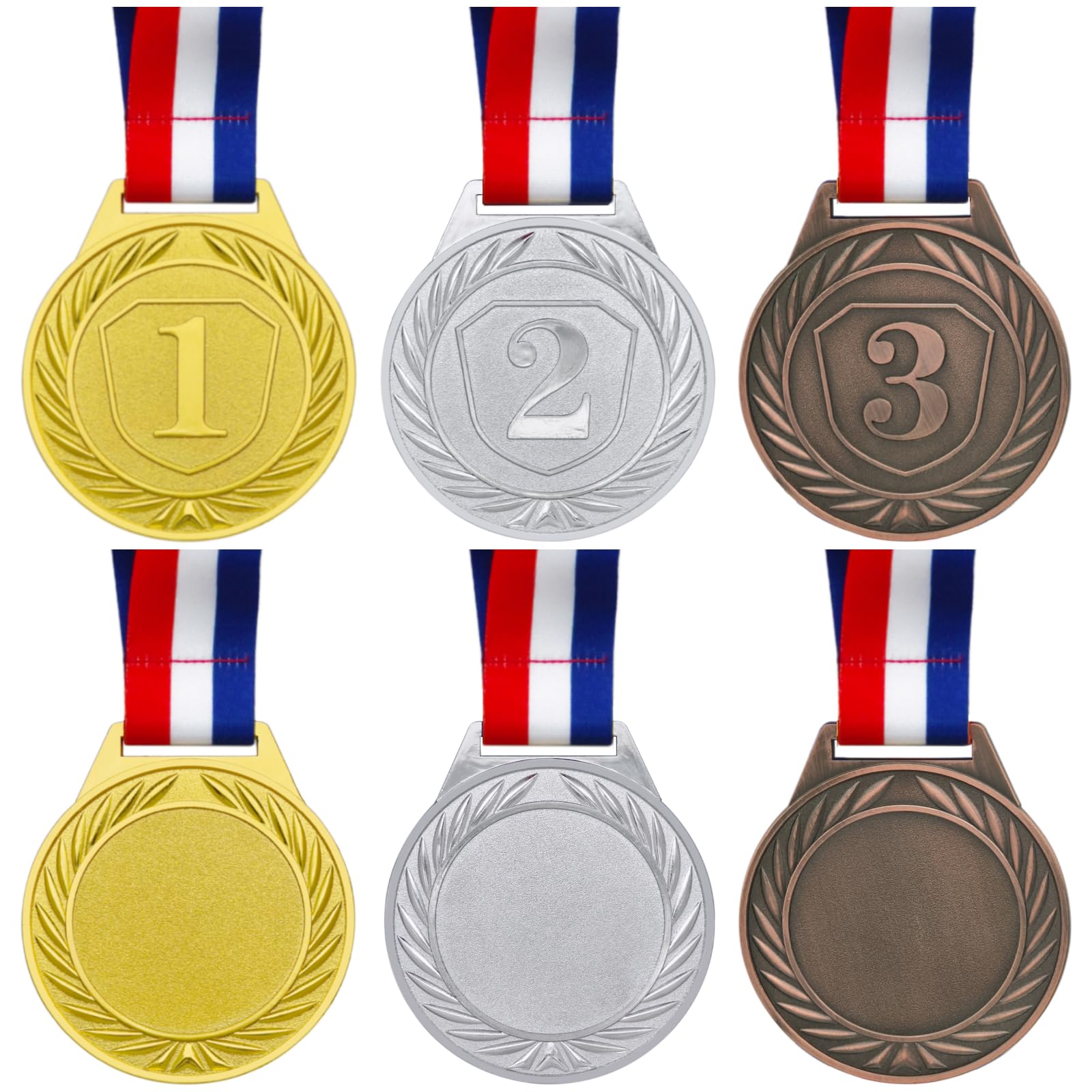 Donrime 3 Pièces Médaille pour Enfants, 6.5CM Or Argent Bronze Médaille en Métal, Journée Sportive, Médailles avec Ruban, Collier pour Prix de Journée Sportive, Compétitions de Gymnastique