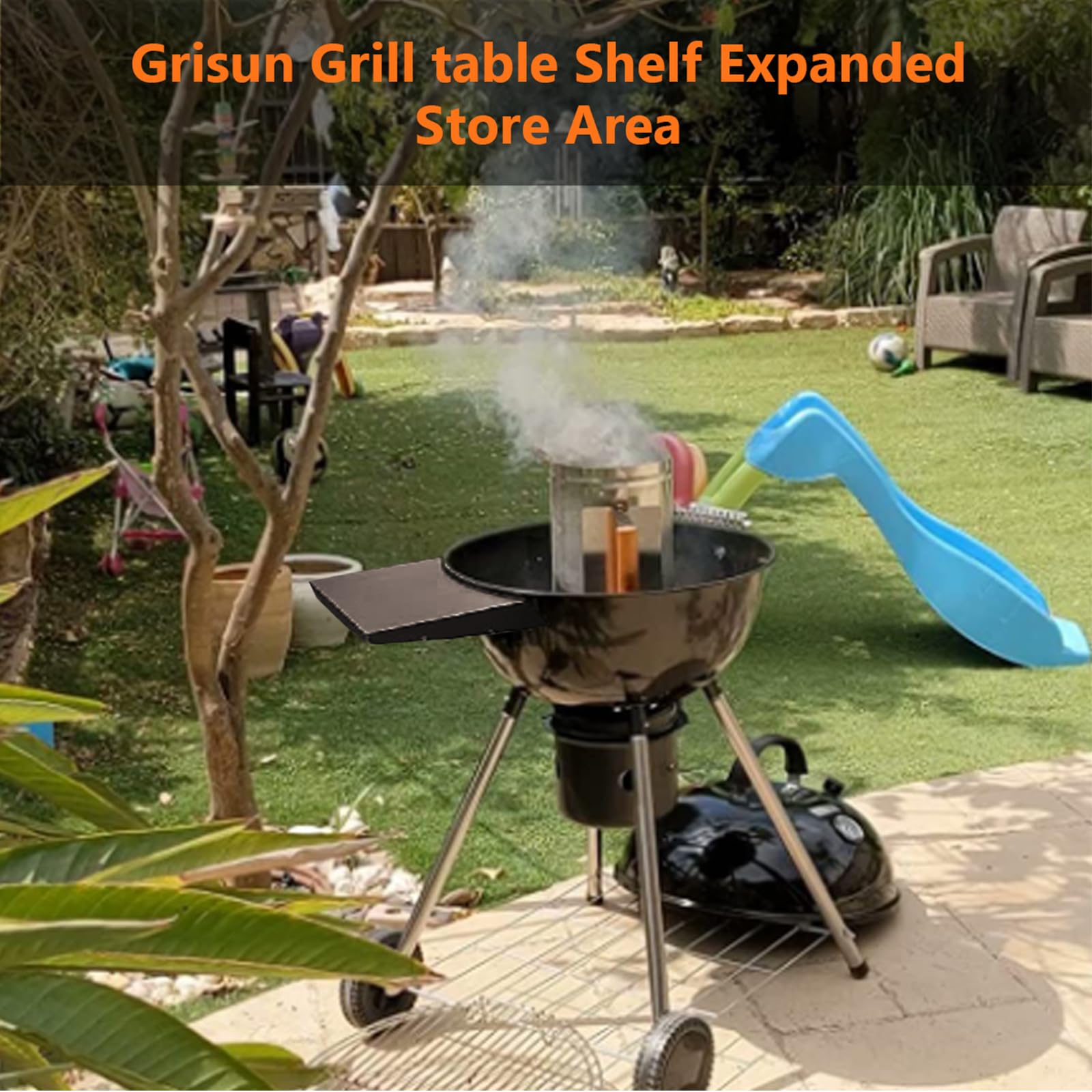 GFTIME Mensola da tavolo per barbecue Weber da 47 cm, ricambio per griglia laterale Weber, tavolo pieghevole per barbecue in acciaio per esterni, bollitore a carbone da 47 cm