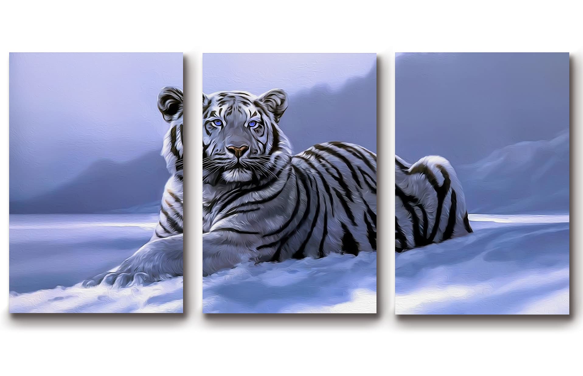 White Tiger Snow Canvas Wall Art Animal Picture Modern Artwork for Living Room Bedroom Bathroom Office Kitchen Wall Decal