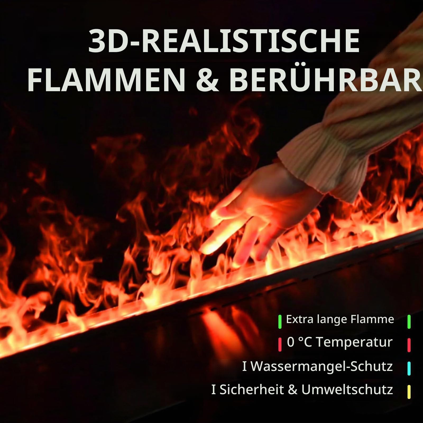 3D-Wasserdampf-Kamin mit realistischem Rauch- und Flammeneffekt, einstellbare Flammenfarben, ideal zur Verbesserung der Atmosphäre in Schlafzimmern, Büros und Hotels