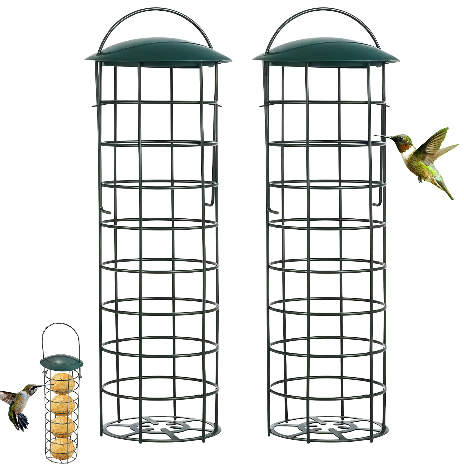Lot de 2 Mangeoires à Suif en Métal avec Toit Ø 8 cm pour Oiseaux Sauvages