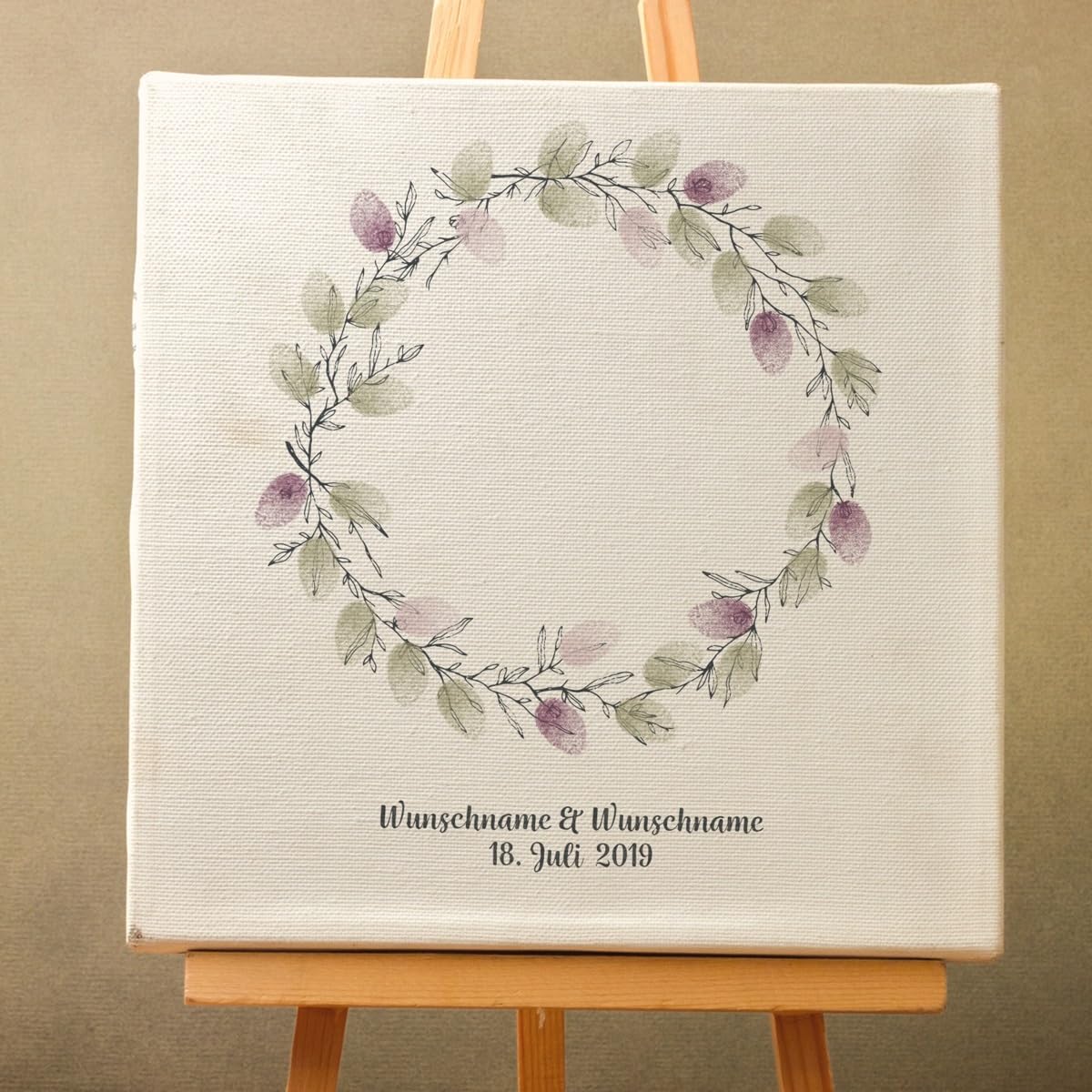 Madyes Księga gości ślub spersonalizowana płótno odcisk palca drzewo wianek kwiatowy dla pary młodej jako prezent, dekoracja ślubna, imiona z datą. 50 x 50 cm duży na blejtramie z drewna