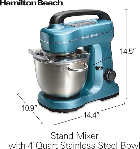 Miniatura 8 de Hamilton Beach Electric Stand Mixer, 4 Quarts, Dough Hook, Flat Beater Attachments, Splash Guard, 7 Speeds with Whisk, Easy-Carry Top Handle, Blue