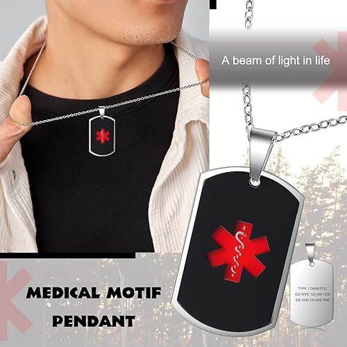 Miniatura 7 de Regalos de Navidad personalizados, collar con etiqueta de identificación de alerta médica para hombres y mujeres, collar con colgante médico de