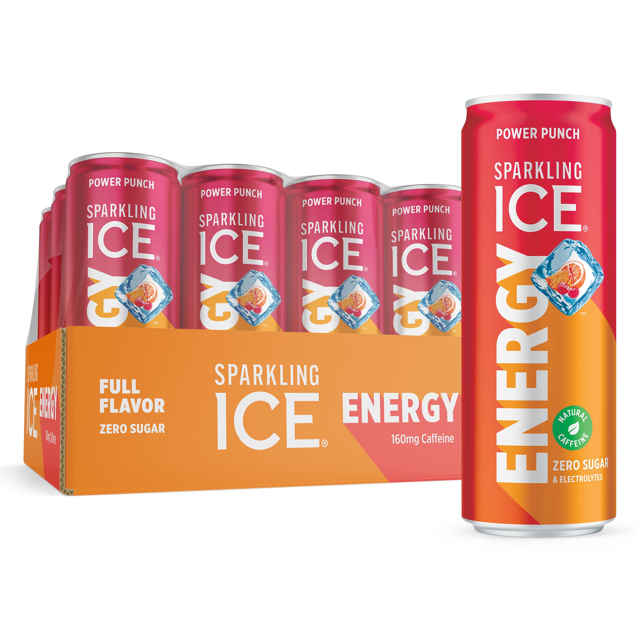 Sparkling Ice +Energy Power Punch 12Pk. Energy Drinks with Vitamins + Antioxidants, Zero Sugar. 12 fl oz cans.