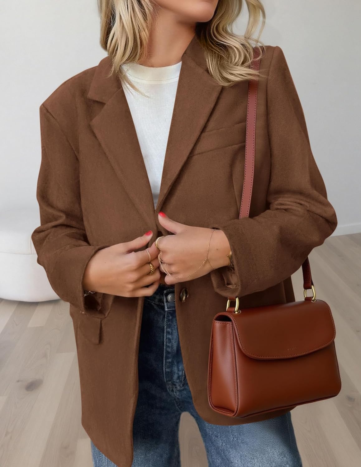 PRETTYGARDEN Blazers for Women Business Casual Fall Dressy Oversized Faux Suede Suit Jackets Work Office Teacher Clothes - Image 4