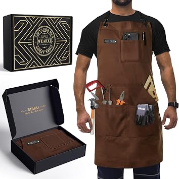 WEARXI Aprons for Men, Woodworking Apron with Tool Pockets, Canvas Work Apron for Woodworkers, Mechanics, Blacksmiths, Carpenters S-L, Mens Aprons Gifts for Him, Gifts for Men, Dad Gifts