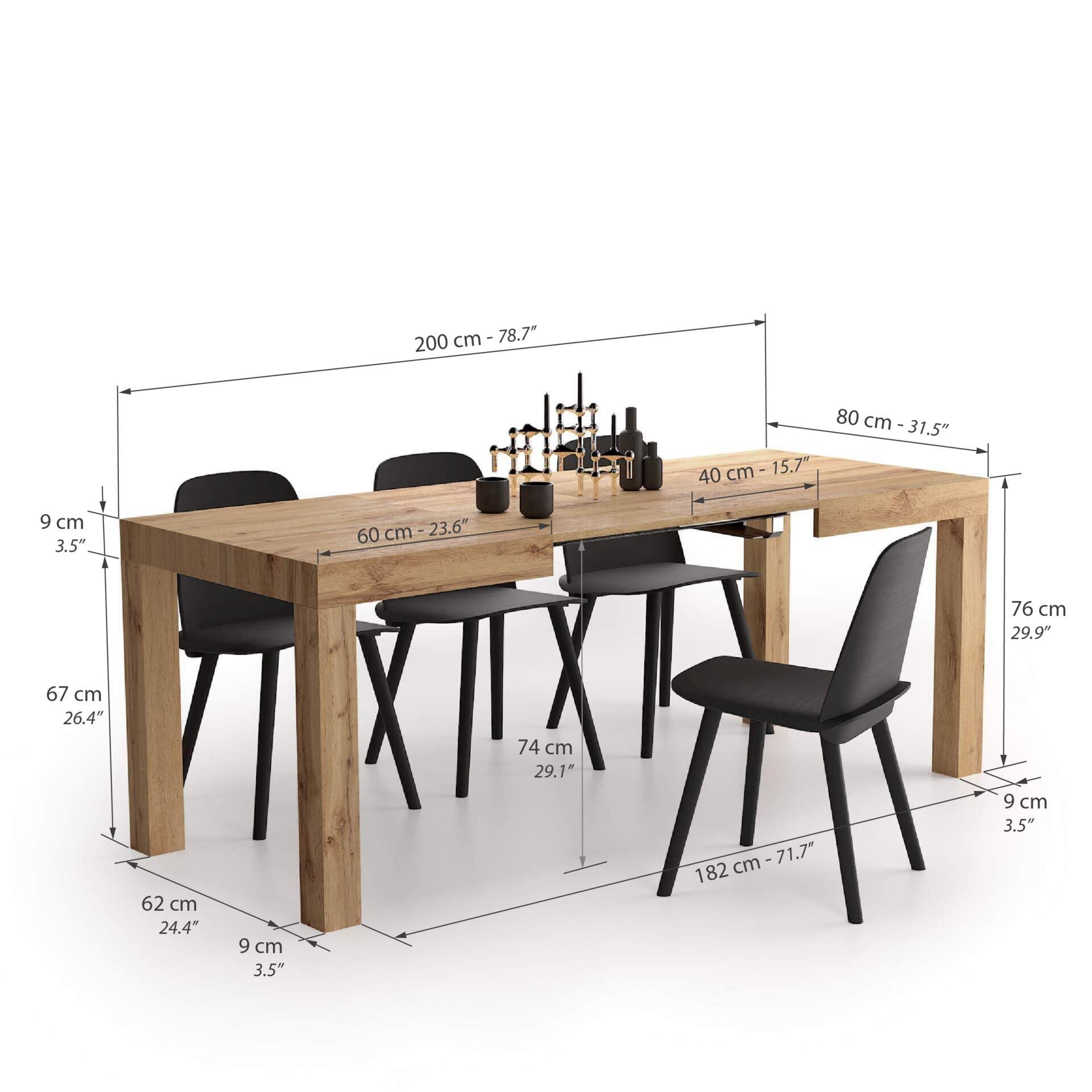 Mobili Fiver, Tavolo Allungabile First, 120(200) x80 cm, Rovere Rustico, per 6-8 persone, Tavolo Cucina, Soggiorno, Made in Italy