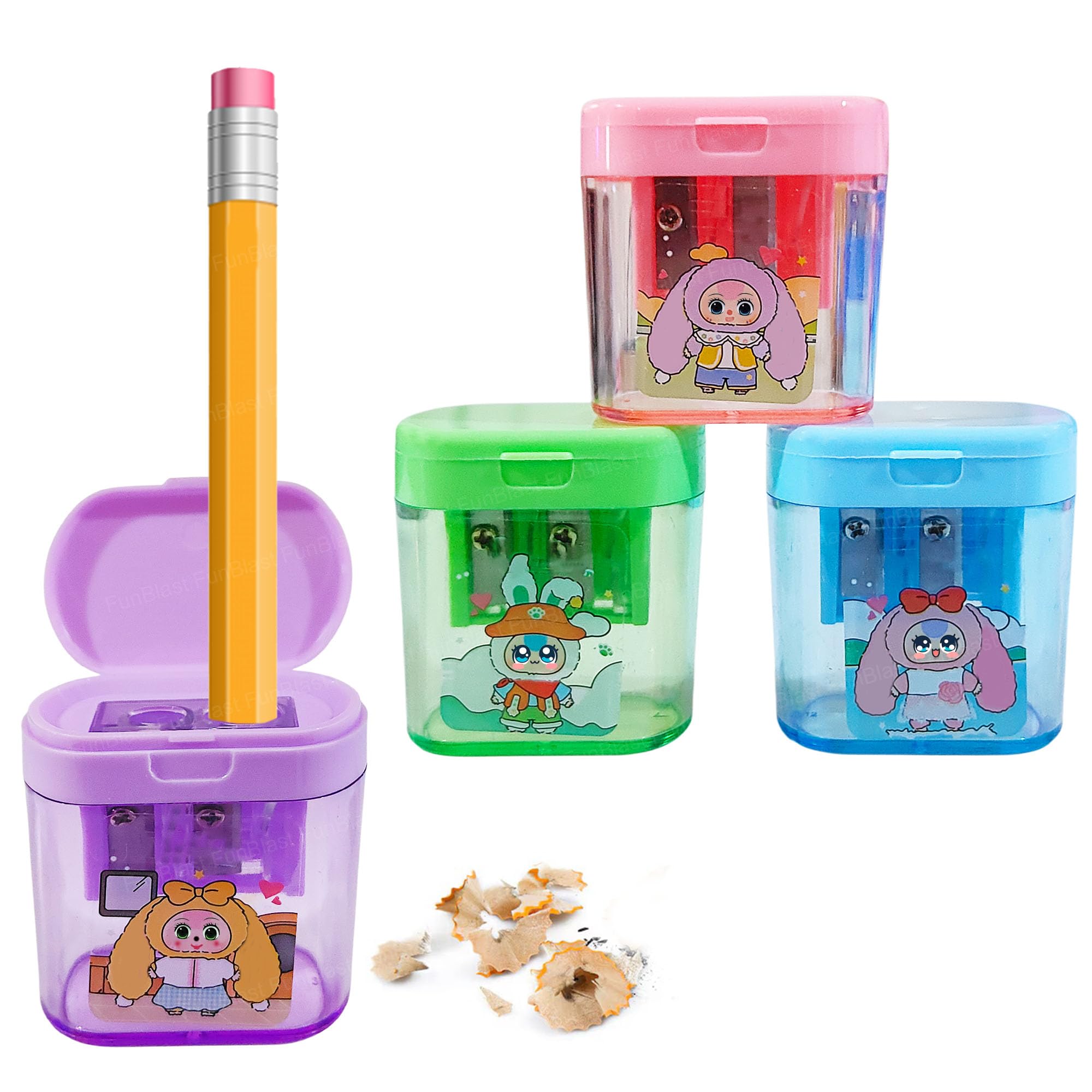 FunBlast Cute Pencil Sharpener for Kids – Set of 4 Pcs Sharpener for Kid with Two-Holes, Stationery Items Aesthetic, Stylish Sharpener for Kid, Birthday Return Gifts for Kids (Multi-Colors)-image-42