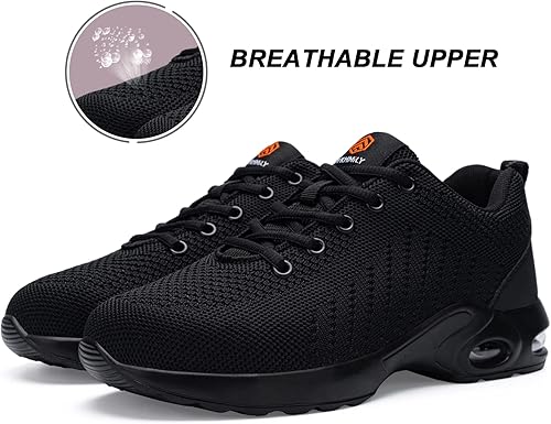 Miniatura 8 de FENLERN - Zapatos con punta de acero para mujer, tenis de seguridad ligeros con amortiguación de aire, zapatos de trabajo resistentes, fáciles