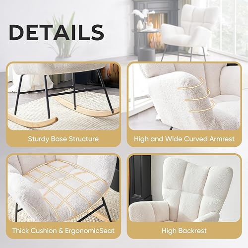 Miniatura 6 de Mecedora tapizada para guardería, mecedora tapizada de peluche, asiento acolchado con respaldo alto, silla auxiliar cómoda para sala de estar,