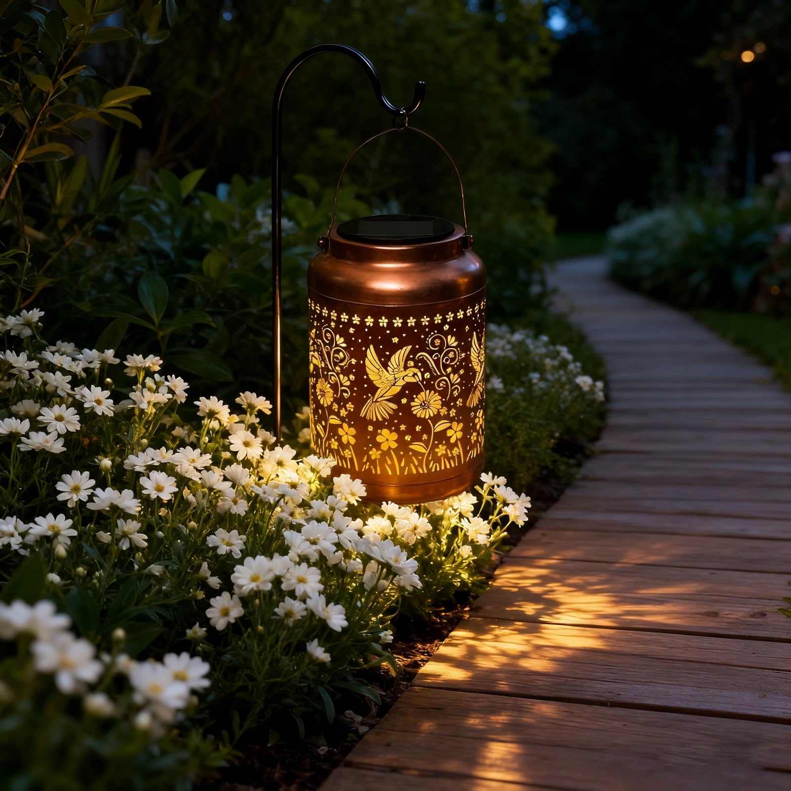 2 Pack Solar Lanterns Outdoor Garden Decor- Solar Lights Waterproof Hummingbird Decorative Gifts for Women Mom Grandma Hanging Metal Lights Gardening Gift for Outside for Yard Patio - Image 3