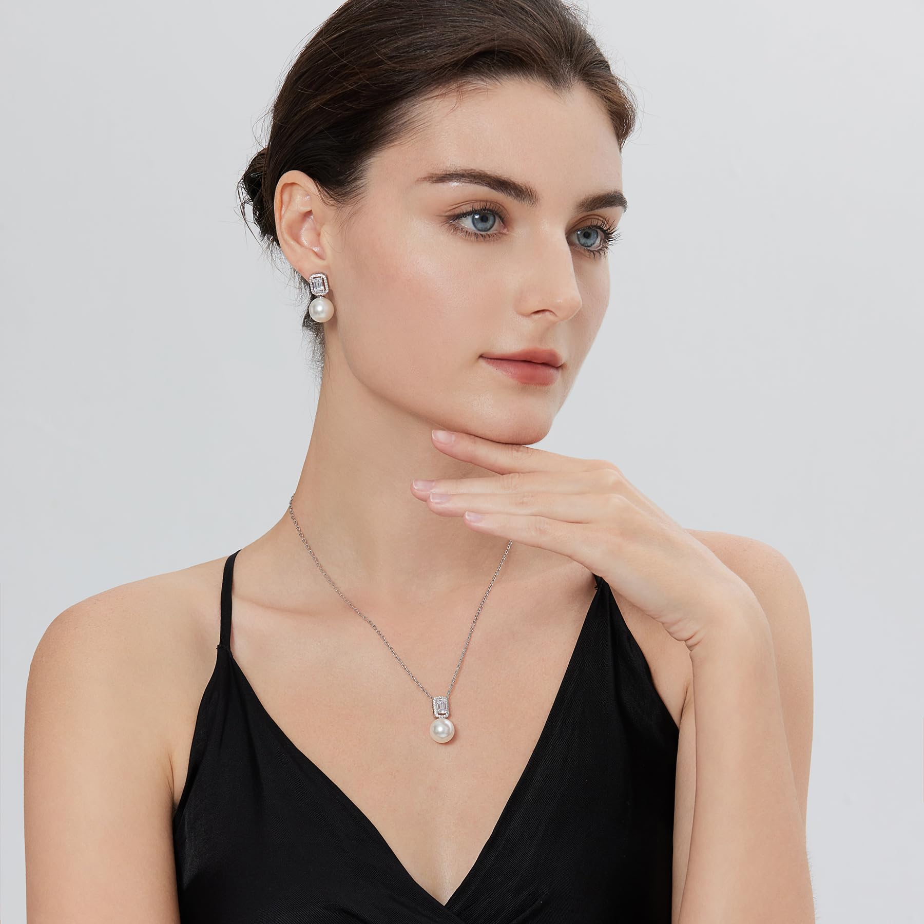 jiamiaoi Orecchini da donna in argento Sterling 925, perla bianca da 12 mm, placcati in oro bianco 18 carati