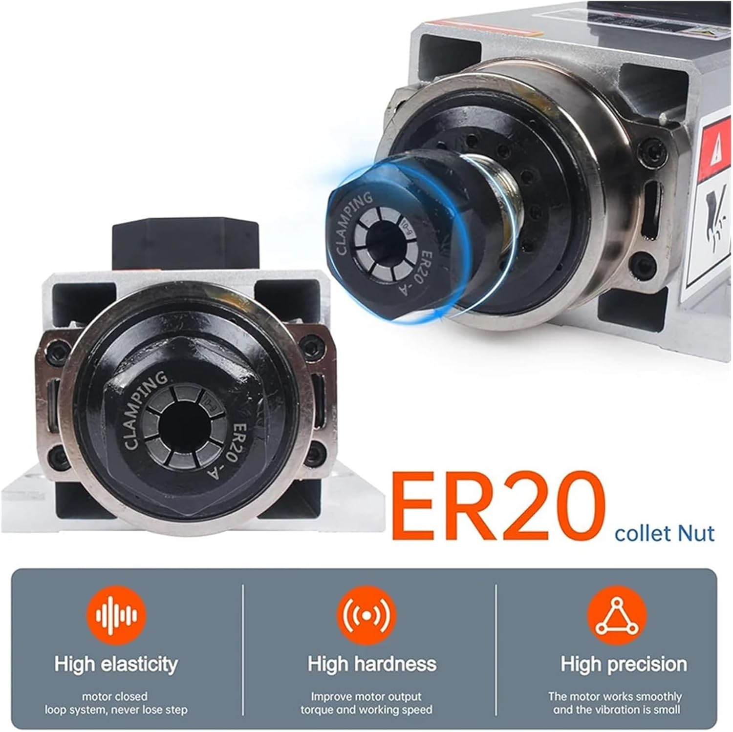 2.2KW 110V 220V 380V 24000rpm 400Hz Square Air Cooled Spindle Motor With ER20 Collect Compatible With CNC Wood Working Milling Machine(220v)