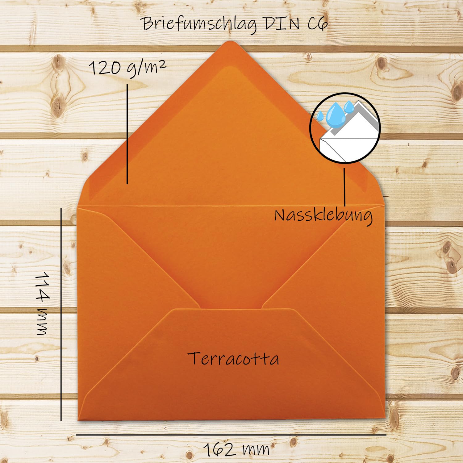 Lot de 50 enveloppes à lettre - Terracotta - DIN C6 - 114 x 162 mm
