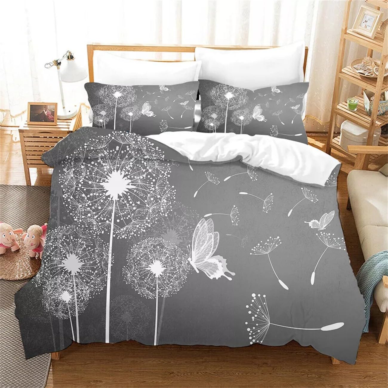 Housse de couette 200x200 gris pissenlit microfibre