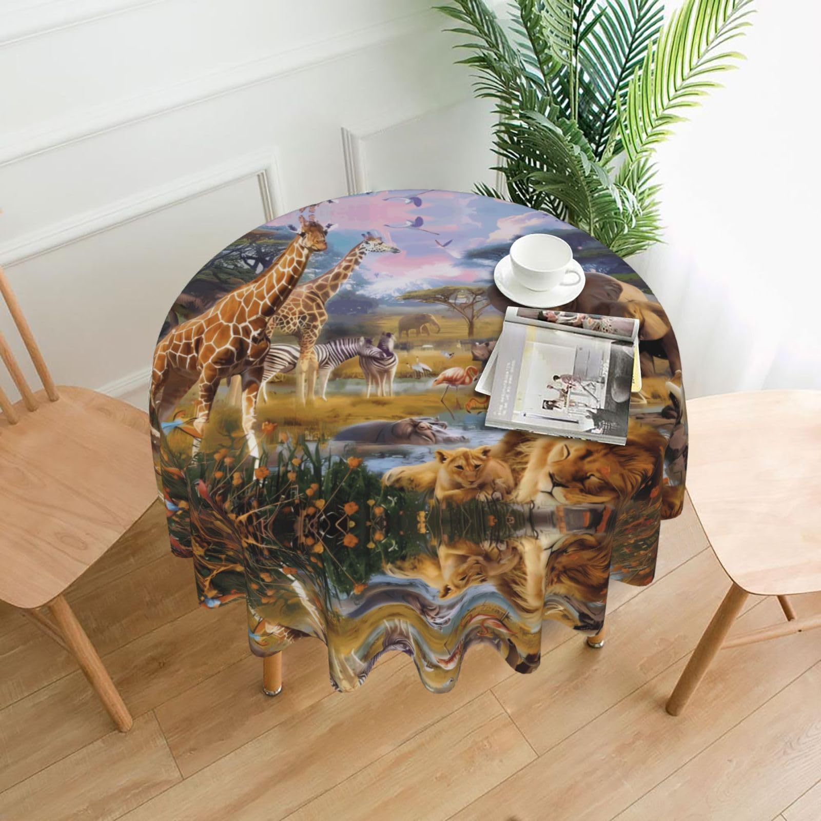 WHJSHOP Wild Animals Prints Round Decorative Throw – 60in Stylish Table Cover for Dining, Parties & Outdoor Events