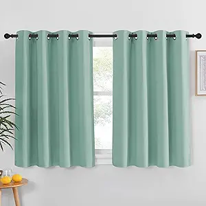 NICETOWN Kitchen Short Blackout Curtain and Drape - Thermal Insulated Solid Grommet Blackout Panel for Patio Bedroom Living Room (Single Panel, 52 inches by 45 inches, Aqua Blue)