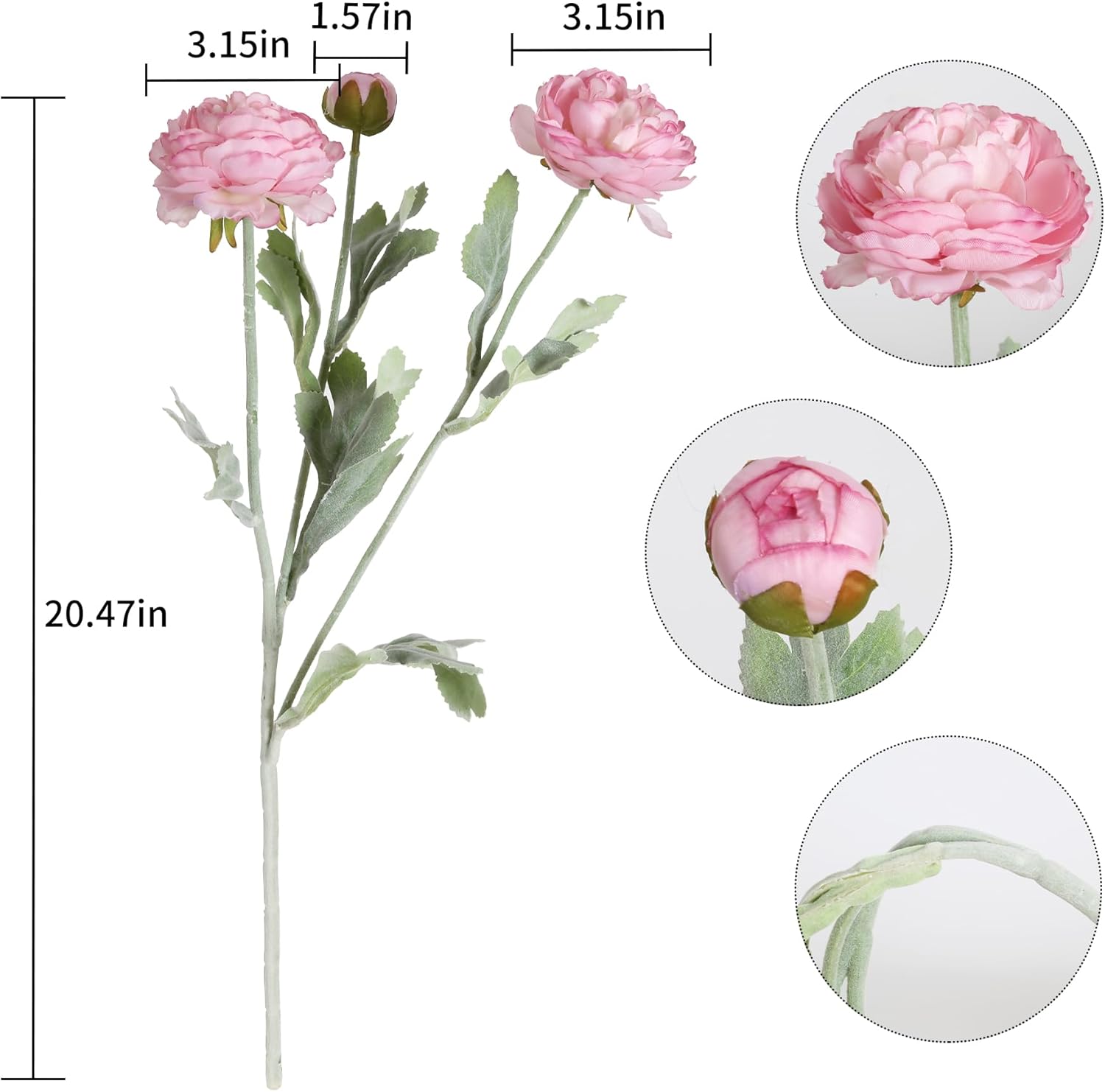 IPOPU Pink Peonies Artificial Flowers 6pcs Pink Artificial Ranunculus Flowers18Heads Pink Silk Peonies with Stems Real Look for Spring Decorations Floral Arrangements Home Table Centerpiece - Image 3