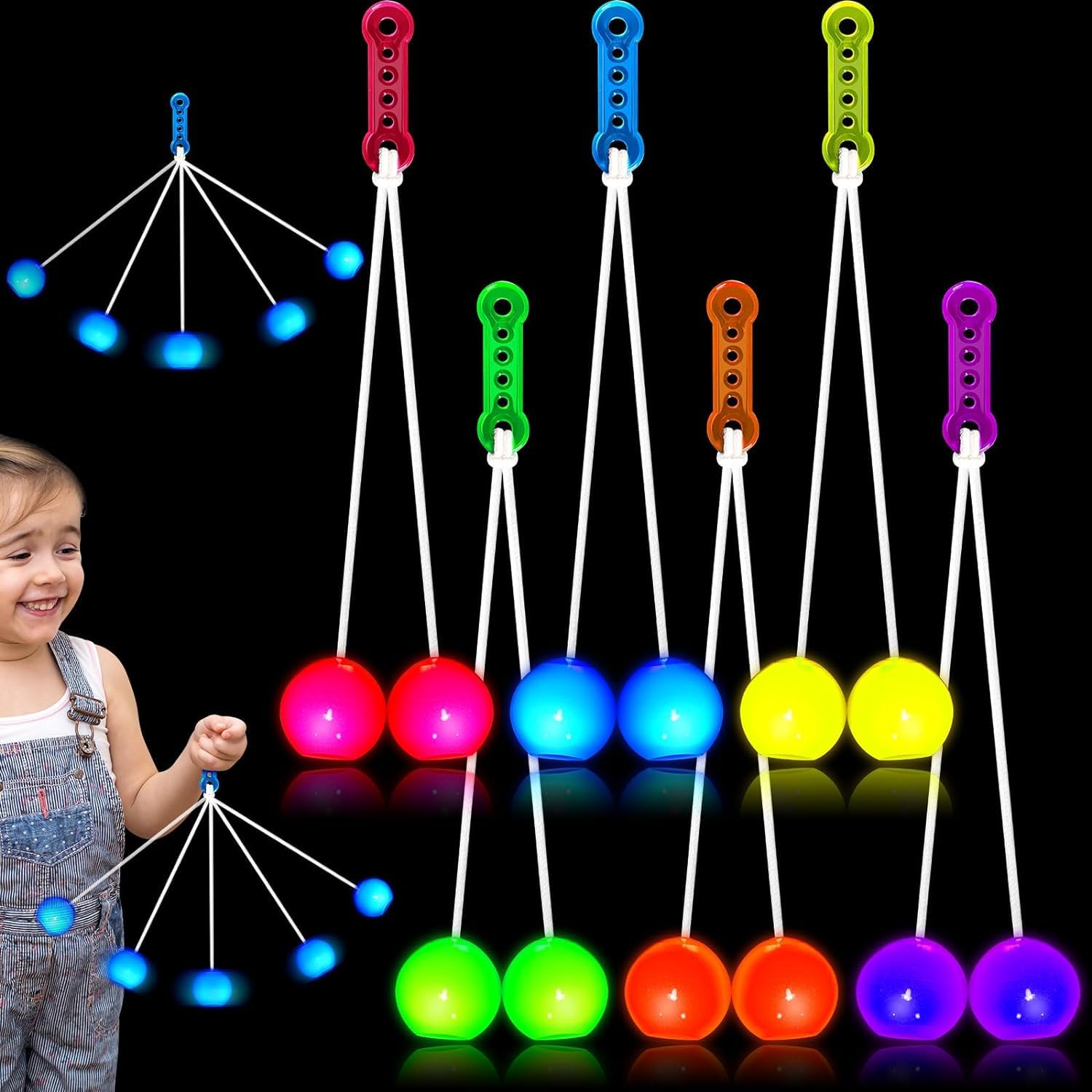 Azonee Clackers Balls on a String Hands Lato Lato Toy Ball Swinging Ball Toys Ladder Balls for Girls Boys Training Balance Ability Concentration Stocking Stuffers Holiday Party Favors, 6 Pcs