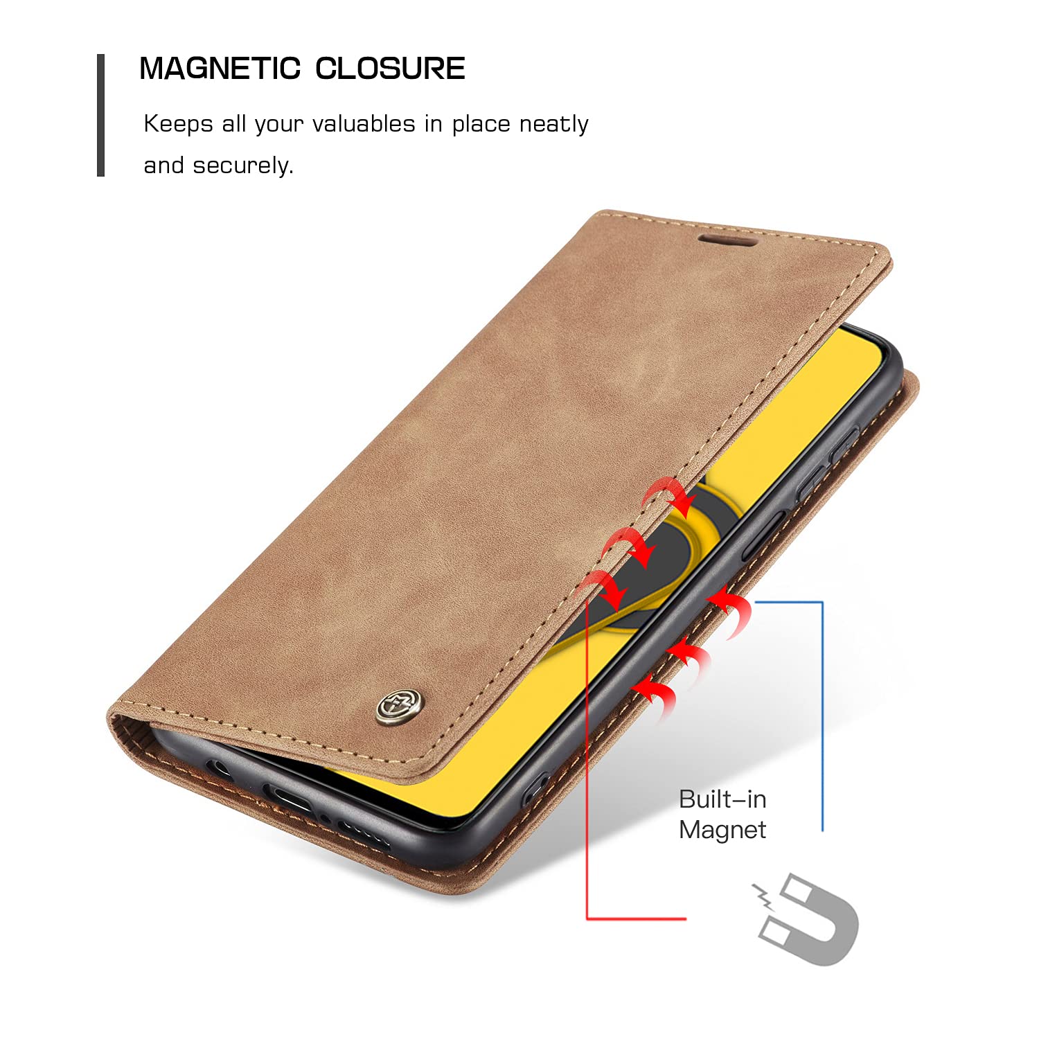 KANVOOS Cover per Xiaomi Redmi Note 9, Cover a Libro Portafoglio in Pelle PU [Porta Carte] [Magnetica], Antiurto Flip Case Custodia per Redmi Note 9 (Marrone